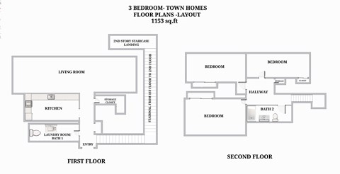 Floor plan for 3 beds, 2 baths, 1120 sqft